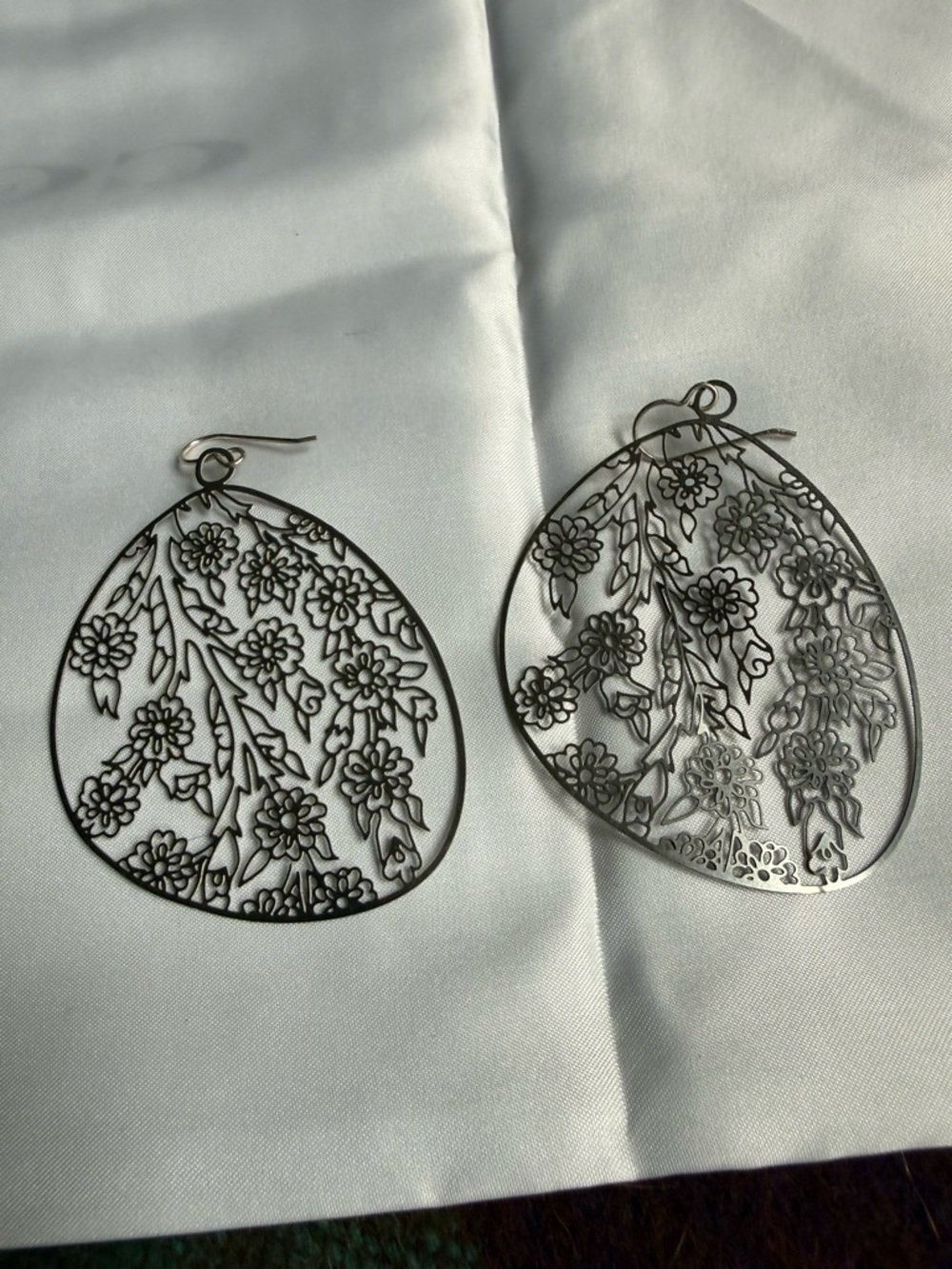 Delicate Filigree Floral Drop Earrings - Silver